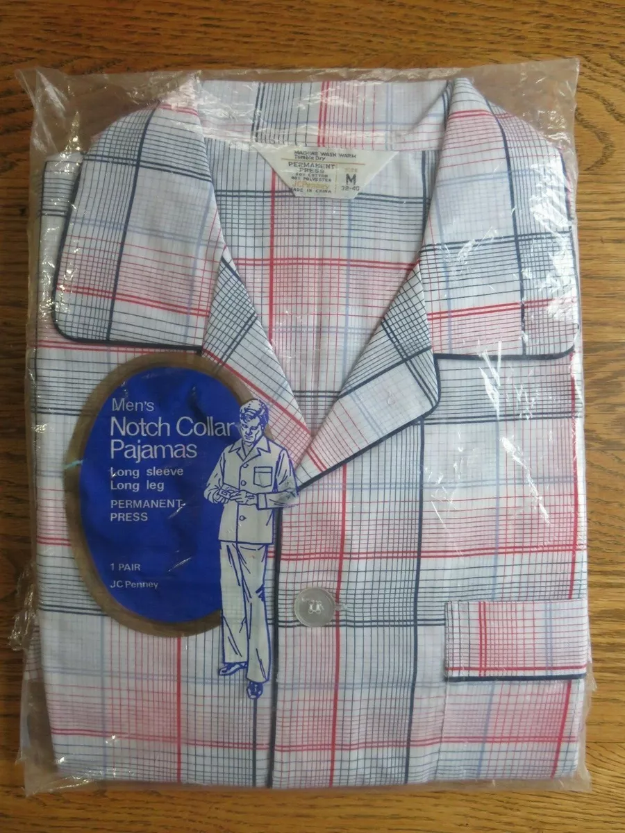 Vintage JCPenney Mens Notch Collar Pajamas Sz M Plaid Perm Press