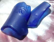 Sea Glass, Two Cobalt Blue with Unique Fish or Wave Pattern