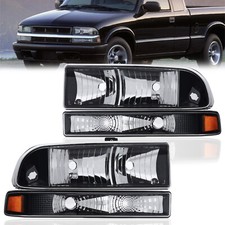 Black Amber Corner Bumper Headlamps Headlights Assy For 98-2004 Chevy S10 Blazer