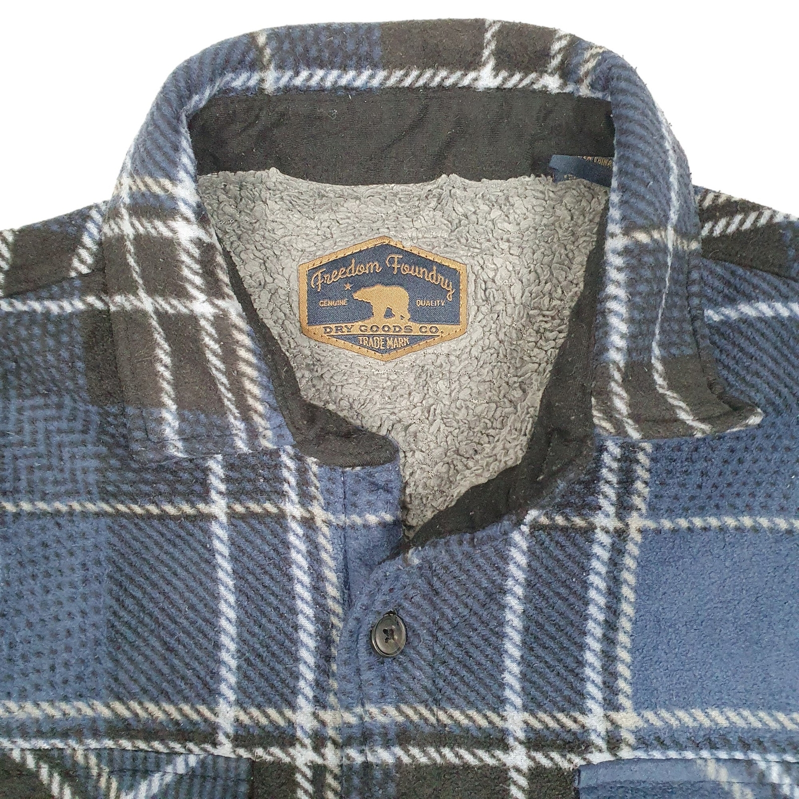 FREEDOM FOUNDRY Blue Check Shirt Fleece Overshirt Shacket Long Sleeve M image 2