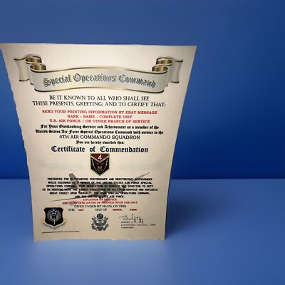 U.S.A.F. / SPC OPS - 4TH AIR COMMANDO SQUADRON CERTIFICATE OF COMMENDATION
