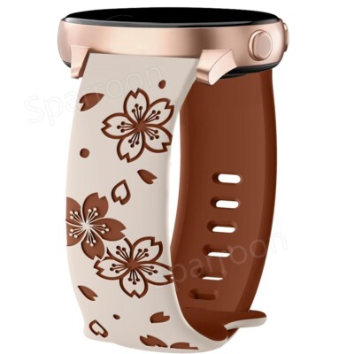 Cherry Floral Engraved Silicone Strap For Samsung Galaxy Watch 7 FE 6 5 Pro 4