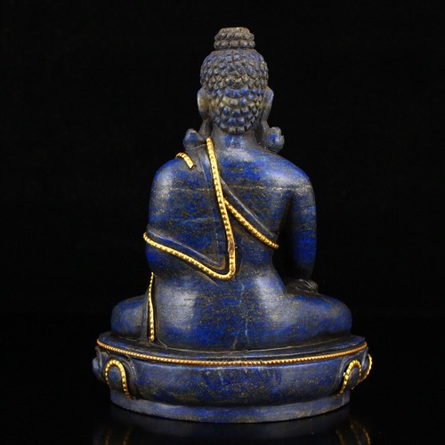 Tibetan Buddhism Lapis Lazuli Sakyamuni Buddha Statue With Silver Wire Inlay Gem - Picture 16 of 16