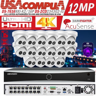 Hikvision 4K 16CH 8MP POE AcuSense Security Camera System DS-2CD2343G2-IU Lot