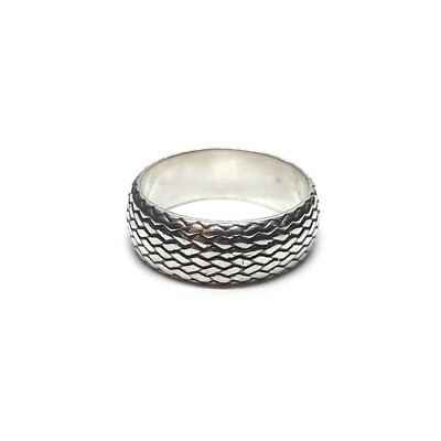 925 Silber Bandring Schlangenhaut Muster 8mm Breit Handgefertigt massiv
