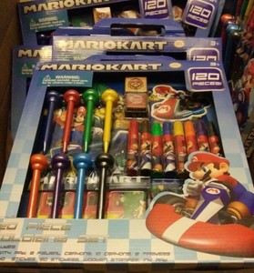 New NINTENDO Mario Kart Coloring Set 120 Piece Markers Crayons Stickers