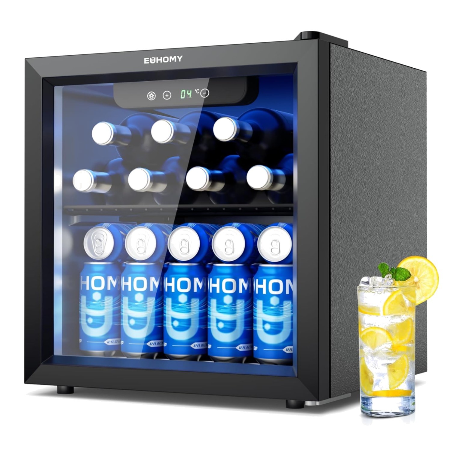 Getränkekühlschrank Mini Kühlschrank Schwarz 36L Glastür Kompressor