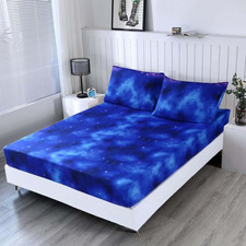 3PCS Blue Space Fitted Sheet Twin Bed in a Bag Galaxy Bedding Twin Sheet Fitted