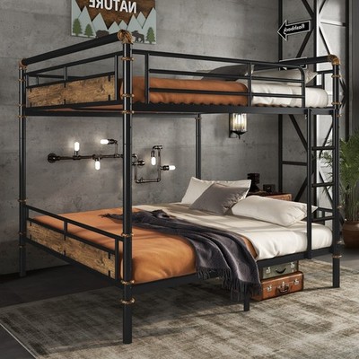 Queen over Queen Metal Bunk Bed Detachable Bunkbeds with GuardRails for Teens