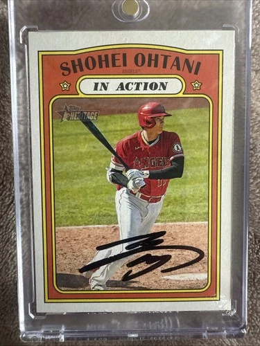 2021 Topps Heritage #246 - Shohei Ohtani In Action - AUTO - On Card Signed