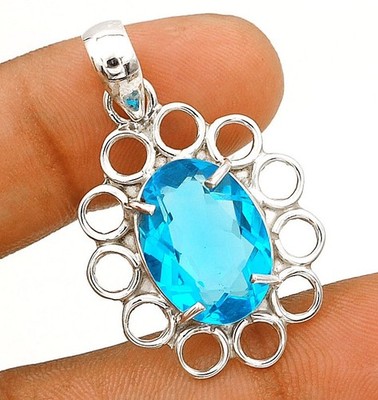Anhänger 6 kt natürlicher makelloser Blautopas 925 massiv Sterlingsilber