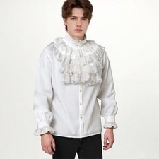 Camisa Victoriana para Hombres con Cuello con Volantes Camisa Vampiro Gótica Hombres Pirata Hombres Blusa