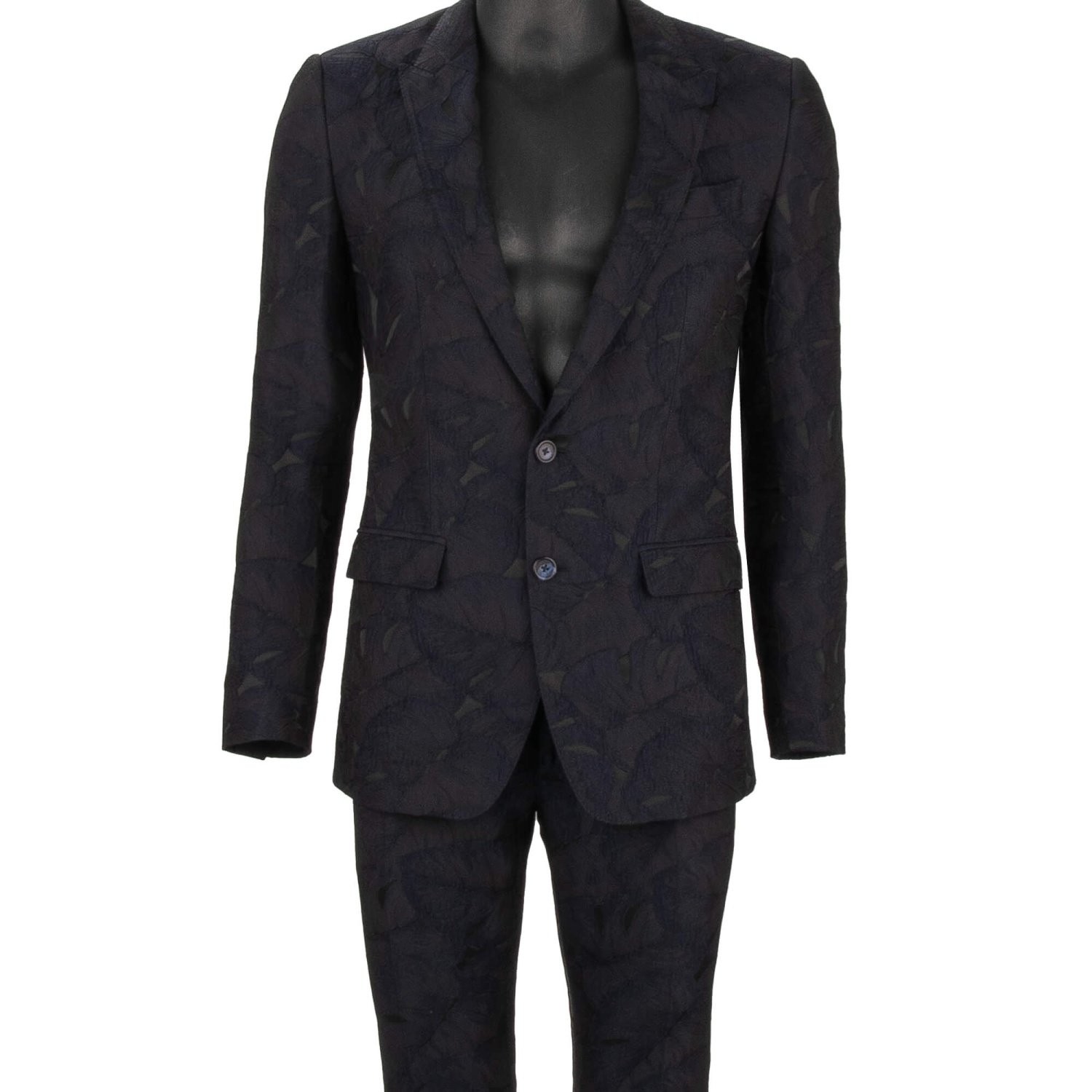 DOLCE & GABBANA Monstera Leaf Jacquard Suit Jacket Pants MARTINI Blue 46 36 S
