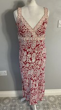 VTG Y2K red white paisley print strappy sequinned midi dress UK 10 12 New Look