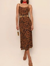 Rixo London Holly Brown Tiger Dress Size Small 100% Silk RRP $500 Slip Dress