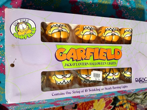 New Old Stock 1978 Garfield Jack O' Lantern Pumpkin Halloween 10 Lights Enesco - Picture 2 of 10