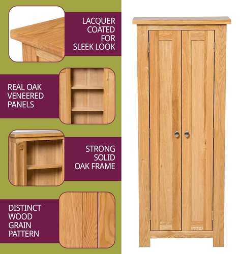 DVD Cabinet, Solid Oak Cupboard, CD Storage Cabinet Organiser with 5 Shelves - Picture 4 of 8