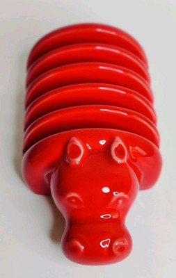 RED Vintage Bellini Italian  Pottery Hippopotamus Toast Rack Letter Holder
