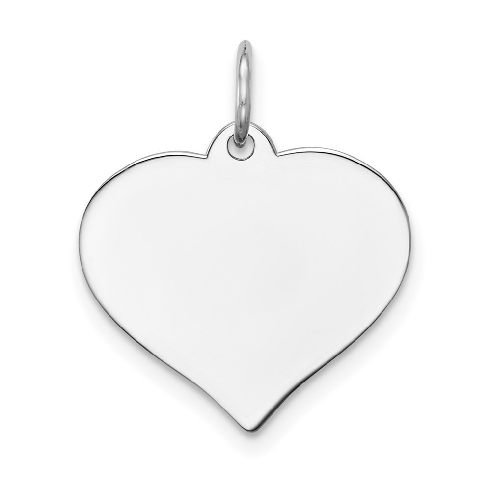 14K White Gold Plain 0.035 Gauge Engravable Heart 16x17mm Disc Charm Pendant