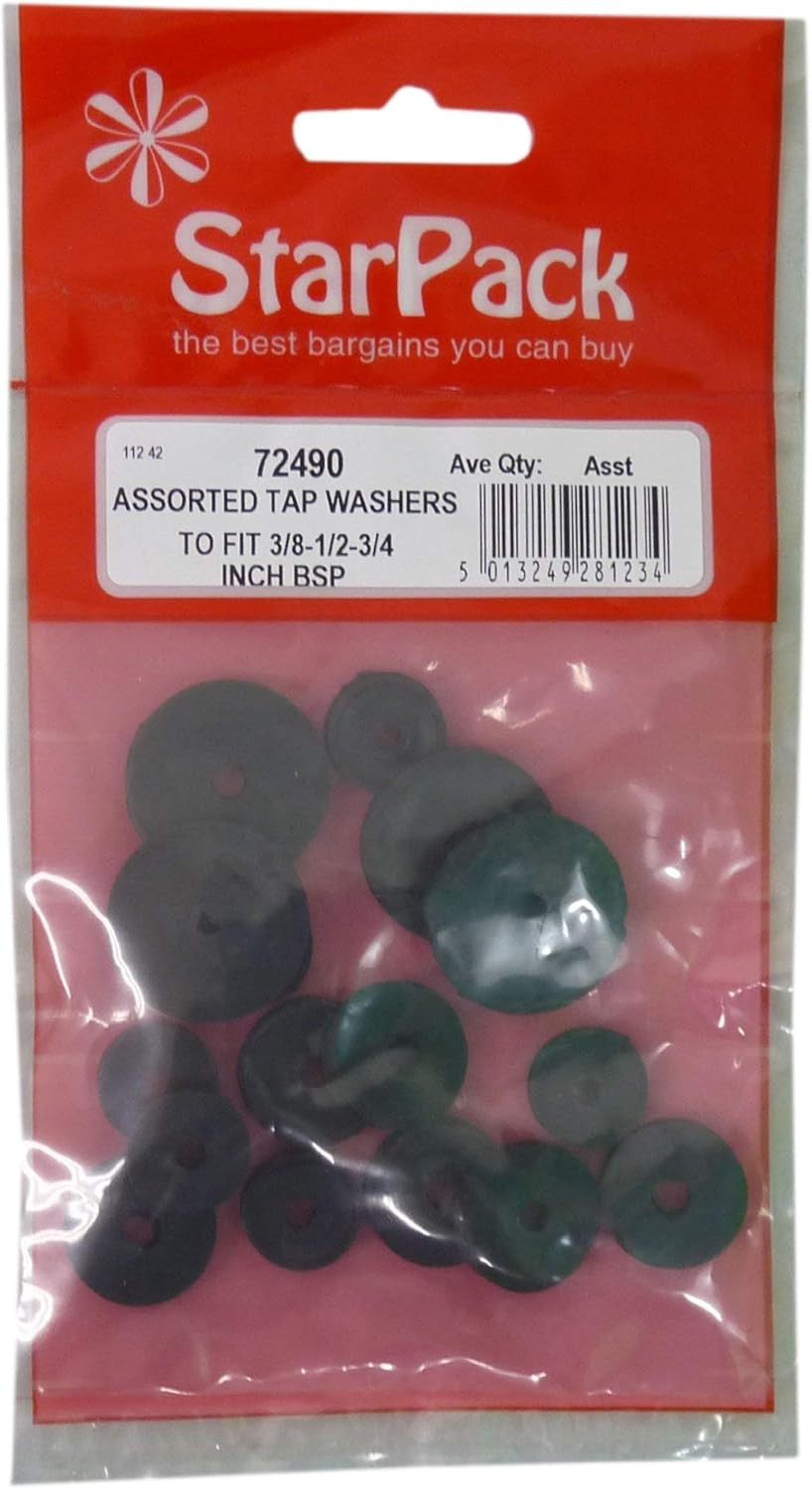 Assorted Tap Washers to Fit 3/8 Inch, 1/2 Inch, and 3/4 Inch Pack 10