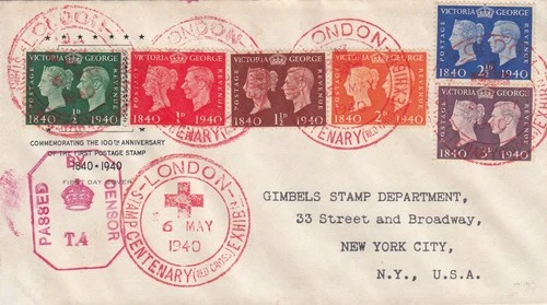 GB KGV1  1st day cover, Centenary Issue 6 x values 6 May 1940 - London handstamp