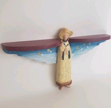 VTG Praying Angel Wood Wall Shelf Hand Painted Folk Art 17" Shelf Cottage Decor