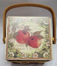 Woven Wood Basket Box Apple Blossom Ceramic Cover Farmhouse Decor Vintage