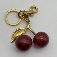 NEW Cherry Bag Charm KeyChain Glitter resin and metal Brass/Red Apple