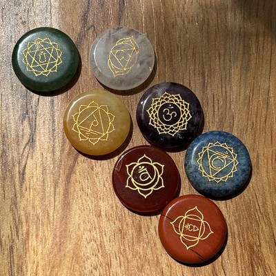 7PCS Chakra Stones Crystal Healing Energy Natural Gemstone Disc Set W/ Bag