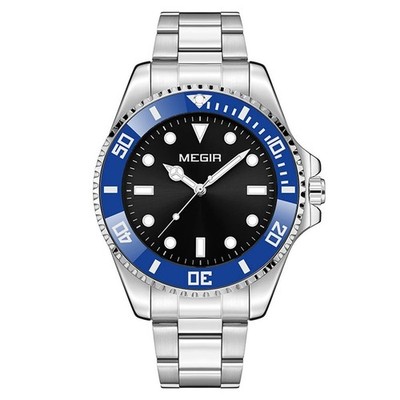 44MM MEGIR Luxury Quartz Watch Men's Diver 30M Waterproof Stainless Luminous NEW