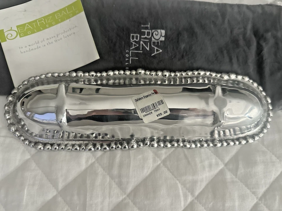 NEW Beatriz Ball - Organic Pearl Rectangular Footed Cracker Tray & Dust Cover - Image 3 of 4