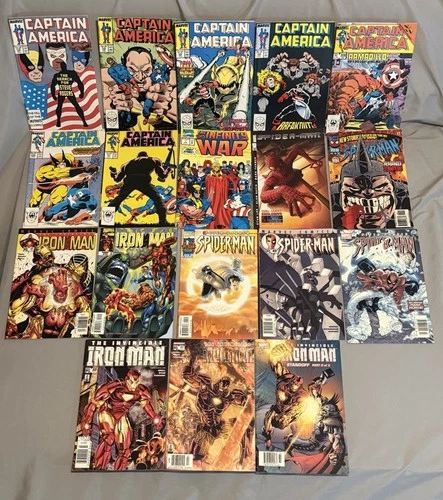 Marvel Comic Book Lot Of 18 Comics, Captain America, Iron Man,Spiderman, Vintage