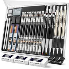 35PCS Art Mechanical Pencil Set, 3 PCS Metal Drafting Pencil 0.5 mm & Black