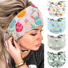 4 PCS Easter Headbands Wide Knotted Turban White Elastic Wraps Bunny Hair