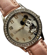 Disney Minnie Mouse Women s Watch Metallic Pink Rhinestones New Battery