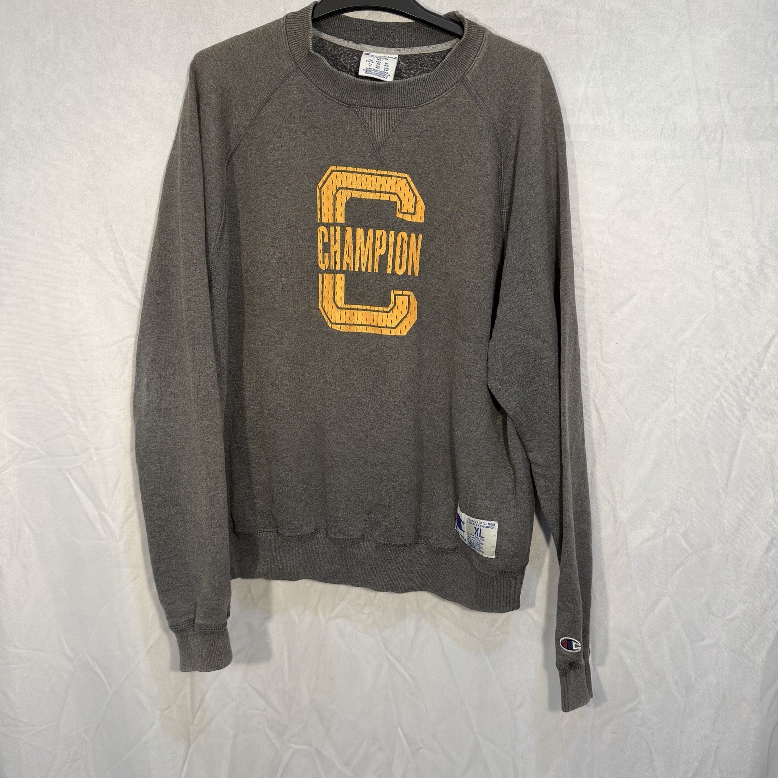 Vintage Champion Crewneck Long Sleeve Pullover Sweatshirt Gray XL Embroidered
