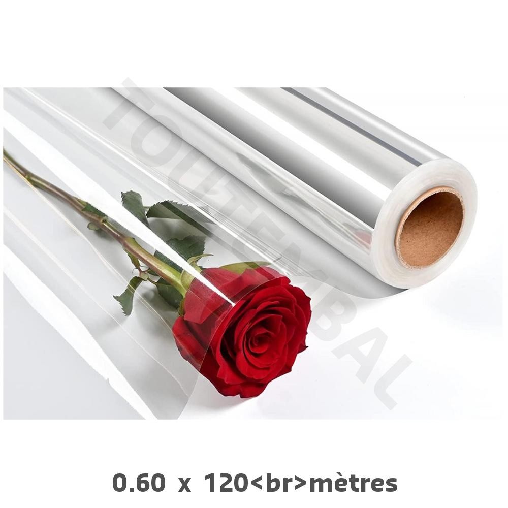 Film fleuriste transparent indéchirable en rouleau 0.60x120m imperméable pour bouquet