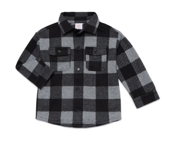 Wonder Nation Toddler Boys Plaid Shacket Long Sleeve Button-Up Jacket Shirt