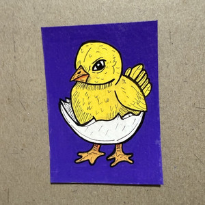 ACEO or miniature OOAK Handmade Chick in Eggshell. 