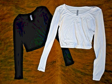 Lot Of 2 Simlu Womens Large Long Sleeve Half Shirts Black White USA Made