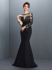 Black Mother Of The Bride Dresses Mermaid Long Sleeves Appliques Plus Size Groom