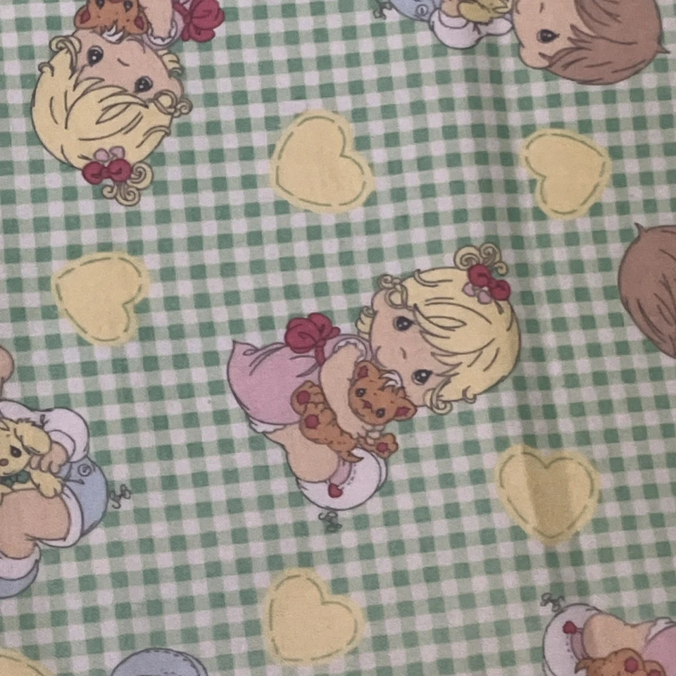 New! Precious Moments Flannel Green Background, Checkered Fabric Size: 23x44 - Image 3 of 4