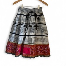 Vintage Hmong folk fabric skirt with intricate hand-embroidery, Size Small