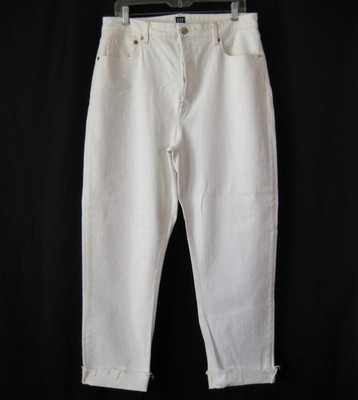 GAP Curvy Cheeky Straight Jeans 14 / 32 Tall Cream Hi Rise Raw Hem Button Fly