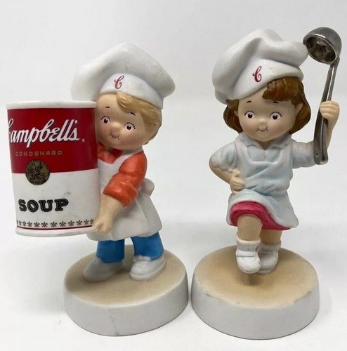 2003 Campbell's Soup Kids Figurine - Boy & Girl Set - 4" Porcelain Figures