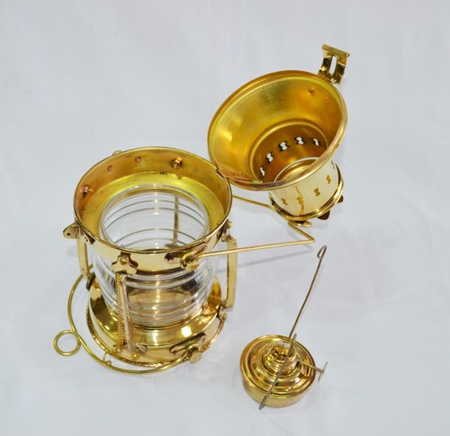 Nautical Ship Oil Lamp Antique Shiny Brass Hanging Oil Lantern Home Decorative - Picture 5 of 5