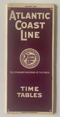 Jan 1936 Atlantic Coast Line Eisenbahn Fahrplan Vintage Zug Fahrpläne Karten RR