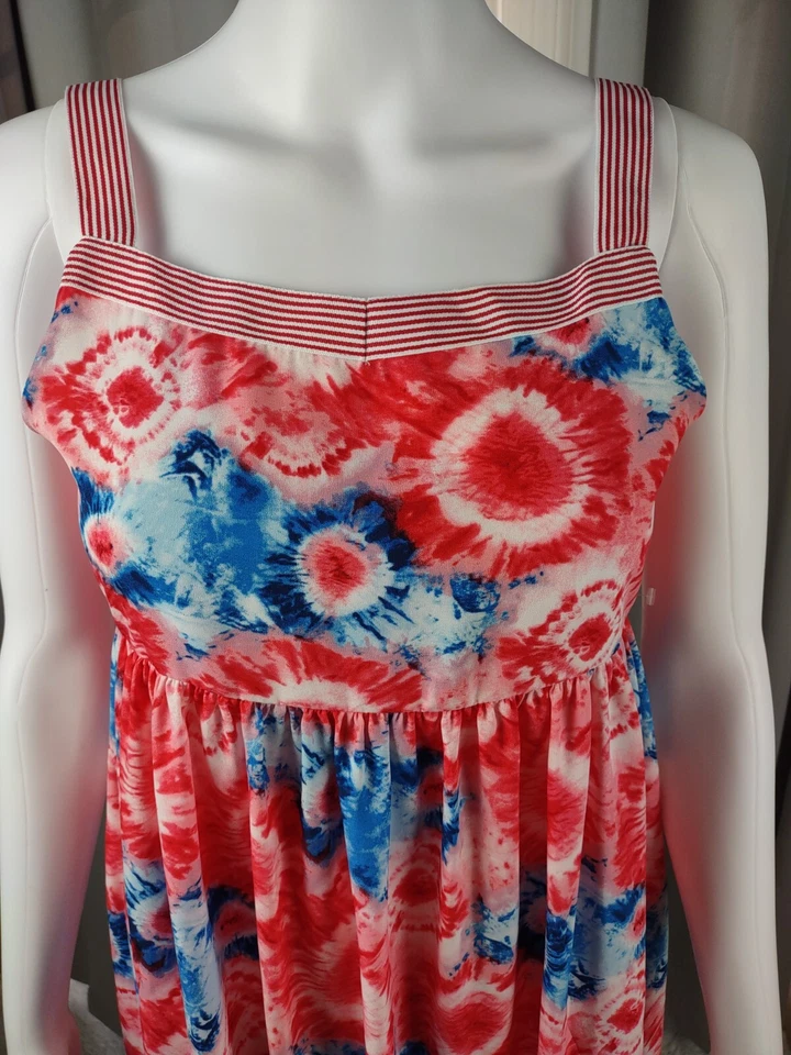 Vestido Bonnie Jean vermelho, branco, azul, tie dye girassol tamanho 14 (novo com etiquetas) - Imagem 2 de 4