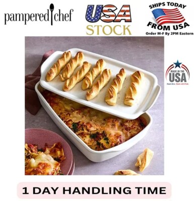 Pampered Chef: Stone Rectangular Baker With Tray-FreeShipping