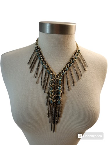 INC Statement Necklace Chain Leather Goth Punk Rock Style Silver Black Turquoise